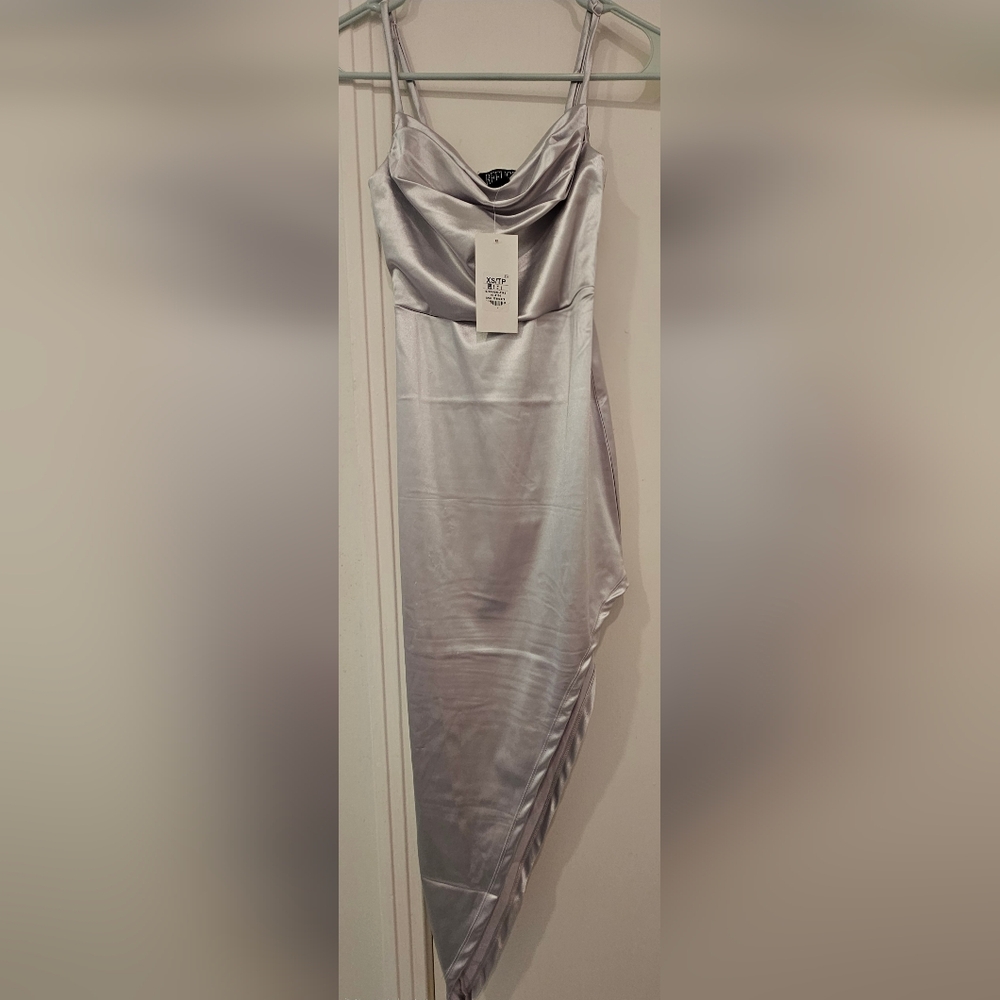 Refuge Silver Satin Evening Dress